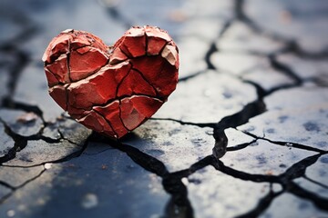 Cracked heart, broken love concept. Background with selective focus and copy space