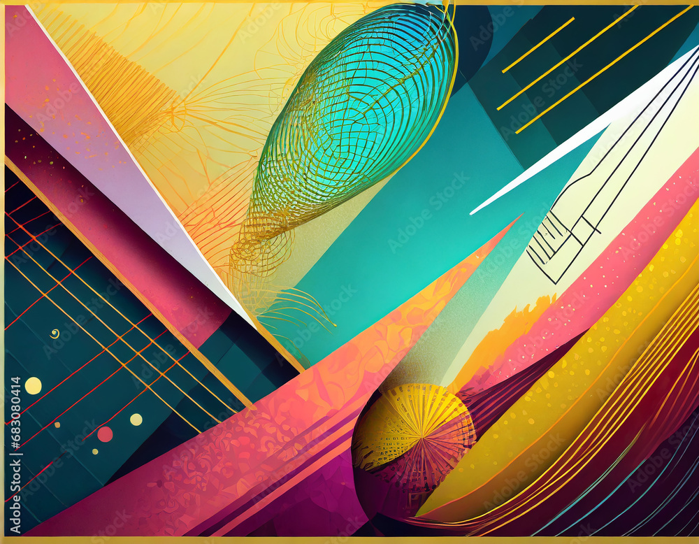 Poster abstract geometric pattern of lines and shapes, abstract multicolored emotions background with place