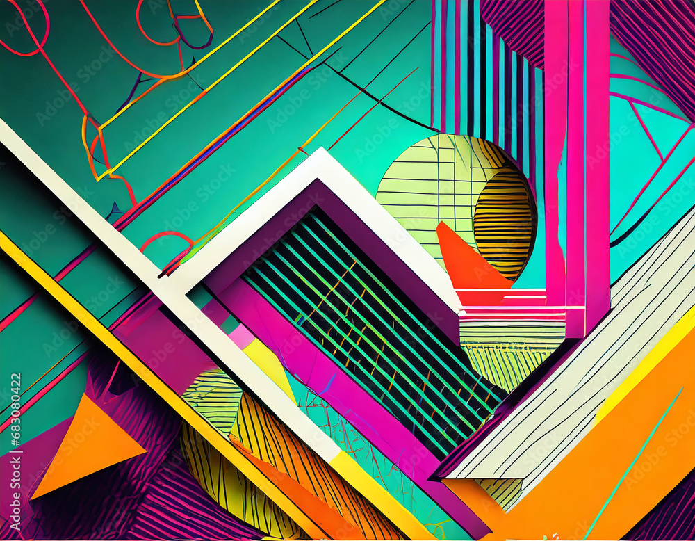 Poster abstract geometric pattern of lines and shapes, abstract multicolored emotions background with place