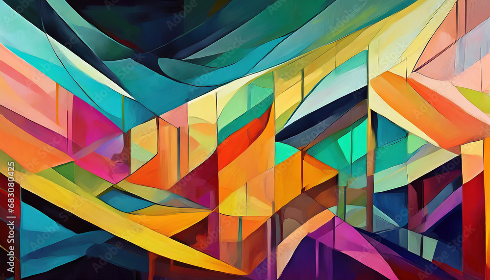 Poster abstract geometric pattern of lines and shapes, abstract multicolored emotions wall art print design