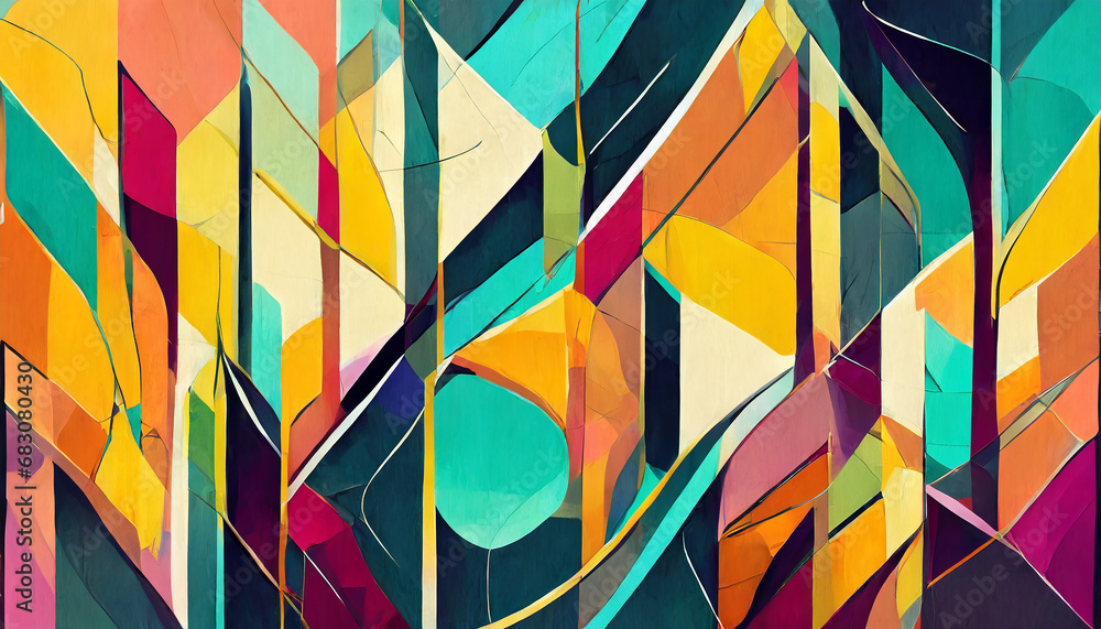 Poster abstract geometric pattern of lines and shapes, abstract multicolored emotions wall art print design
