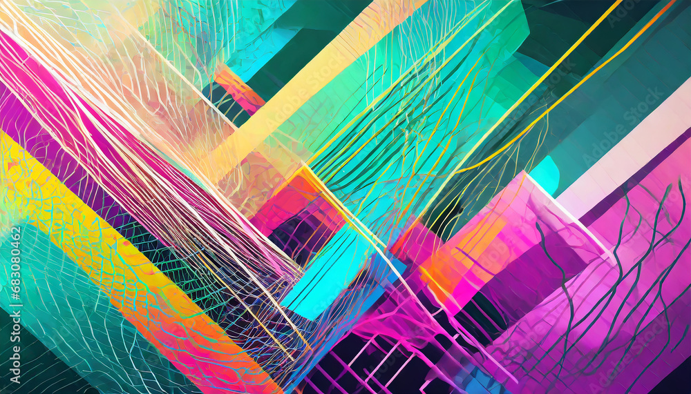 Poster abstract geometric pattern of lines and shapes, abstract multicolored emotions; minimal concept; cre