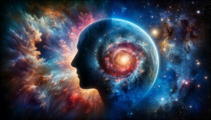 The universe within. Concept of a man inside the universe, scientific and philosophical topics