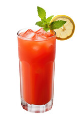 Tomato juice with ice, lemon and celery, isolated on transparent background. AI generative.