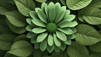 nature green leaves and flower, top view, abstract pattern