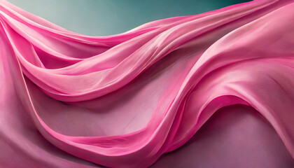 Obraz premium pink silk long waves abstract background narrow. fabric as an art form