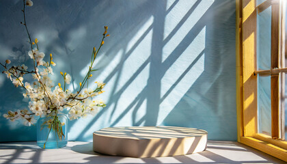 spring podium for a product presentation with shadows from the window