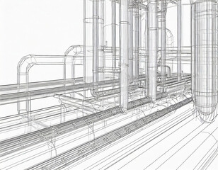 wireframe computer cad design of pipelines for modern industrial