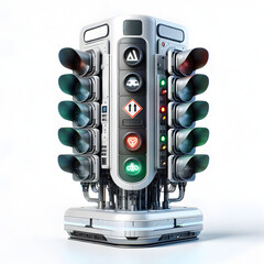 Futuristic Traffic Light Column Illustration - Modern Urban Infrastructure Concept and Smart City Transportation Regulation Design