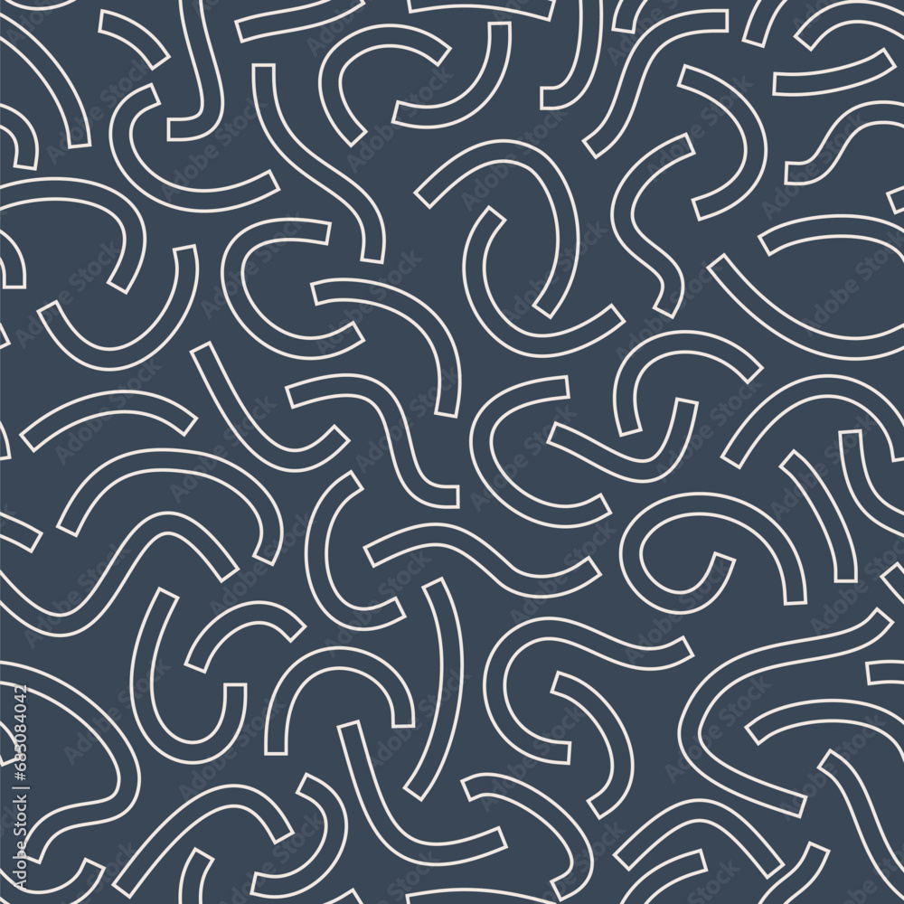Poster monochrome geometric seamless pattern. white outline curved lines