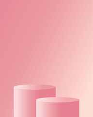 3d pink podium in pink studio room. Realistic vector 3d cylinder podium pedestal, two stages  with vertical shape background, eps 10.	