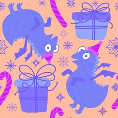 Cartoon animals seamless dragon pattern for wrapping paper and fabrics and linens and kids clothes print