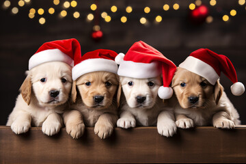 Puppies dressed as Santa