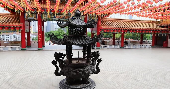 Thean Hou temple exterior detail, traditional chinese temple in Kuala Lumpur Malaysia