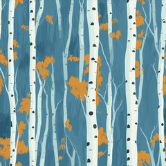 Birch tree pattern. Seamless vector illustration pattern with autumn birch trees. Perfect for textile, wallpaper or print design. Fabric Design for wallpapers, web site background, postcard.