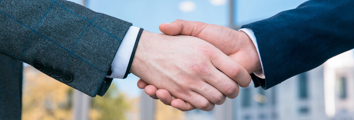 Handshake of two young businessmen