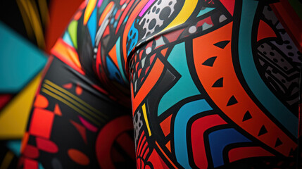 Naklejka premium Detailed shot of a colorful sports jacket with an abstract graffiti pattern, embodying the energy of street art.