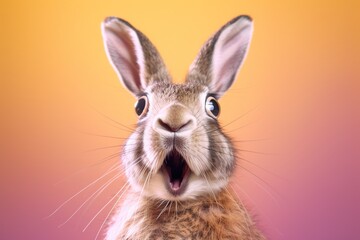 Studio portrait of shocked hare with surprised eyes, concept of Amazement