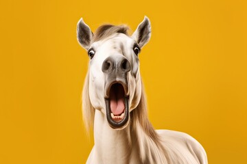 Studio portrait of shocked horse with surprised eyes - obrazy, fototapety, plakaty