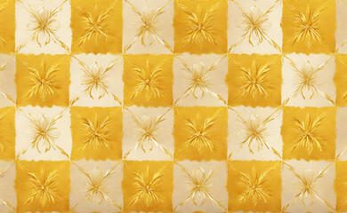 金と白の格子模様と花模様