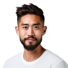 portrait of young asian male man with beard . white background . generative ai