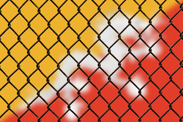 Fototapeta premium A steel mesh against the background of the flag Bhutan.