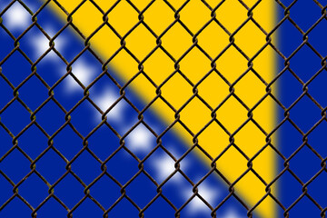 A steel mesh against the background of the flag Bosnia and Herzegovina.