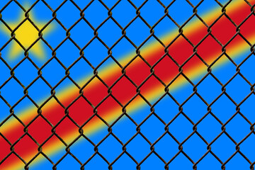 A steel mesh against the background of the flag Democratic Republic of the Congo.