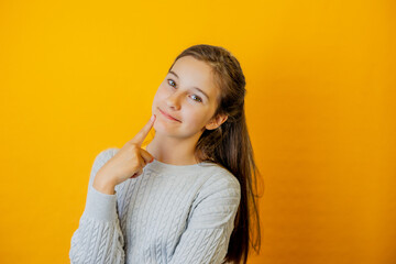 Close up portrait of her, she is pretty, attractive, sweet, curious, enthusiastic, cheerful,...