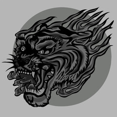 Tribal angry tiger head. black tiger head. Vector illustration ready for vinyl cutting.