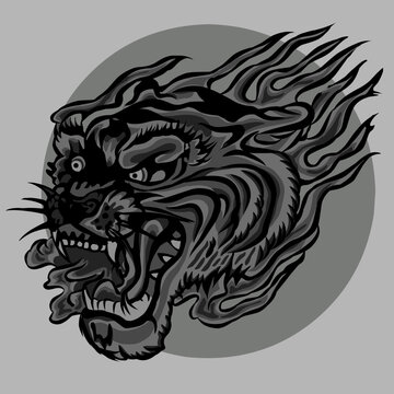 Tribal angry tiger head. black tiger head. Vector illustration ready for vinyl cutting.
