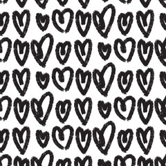 Pattern black heart vector seamless pattern. Hand drawn illustration of love symbols on white background. Textured grunge print on a transparent background. Valentine's Day Wrapping Paper Design