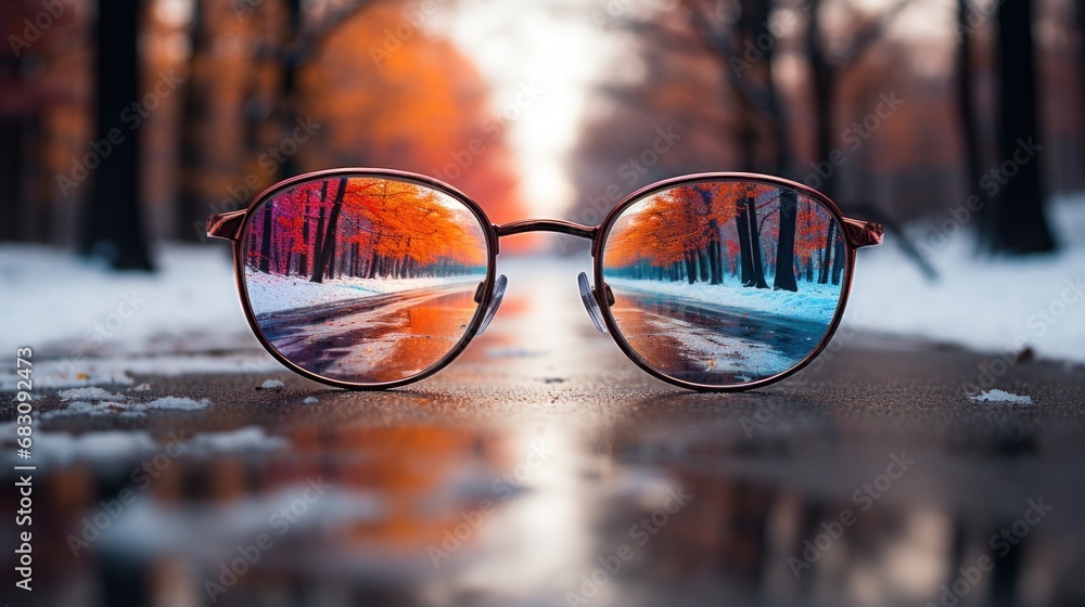 Canvas Prints a pair of glasses sitting on top of a puddle of water