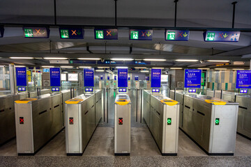 access gates through transport tickets, tickets and passes. Underground platform inside the station...