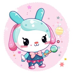 Cute Cartoon Character with Pastel Colors and Stars Illustration
