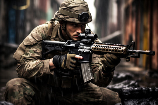A modern soldier in urban combat