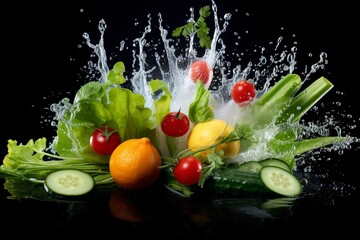 Vegetables water splash, COPY SPACE, generative ai