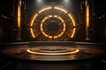 Luxury golden empty stage with neon lights background