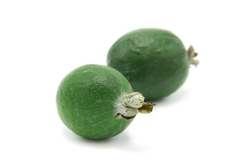 Fresh ripe feijoa isolated on white background.