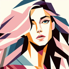 fashion girl,close-up,flat illustration, geometric shapes, look into camera,colorful niji5-- style expressive
