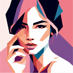 fashion girl,close-up,flat illustration, geometric shapes, look into camera,colorful niji5-- style expressive