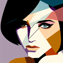 fashion girl,close-up,flat illustration, geometric shapes, look into camera,colorful niji5-- style expressive