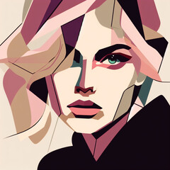 fashion girl,close-up,flat illustration, geometric shapes, look into camera,colorful niji5-- style expressive