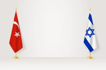 Foto op Canvas Turkey and Israel flag on indoor flagpole, meeting concept between Israel and Turkey. © boldg