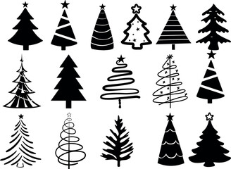 Christmas Tree clipart black icons vector set 
