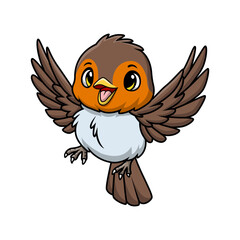 Cute robin bird cartoon on white background