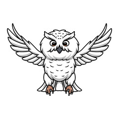Cute snowy owl cartoon on white background