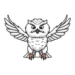 Cute snowy owl cartoon on white background