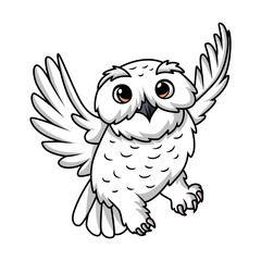 Cute snowy owl cartoon on white background