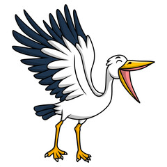 Cute stork cartoon on white background